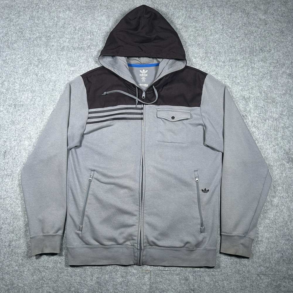 Adidas‎ Climalite Full Zip Hoodie Jacket Mens Medium Grey Long Sleeve 3 Stripes